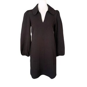 Samsoe Samsoe Small Black V Neck Long Sleeve Crepe Collared Margot Dress Classic